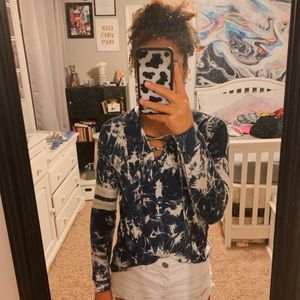 blue and white tie dye long sleeve